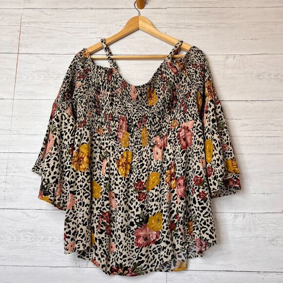 torrid Tops - Torrid Blouse Womens Size 2 Babydoll Crinkle Gauze Smocked Leopard Floral Flirty